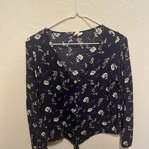 Navy work top with tie front